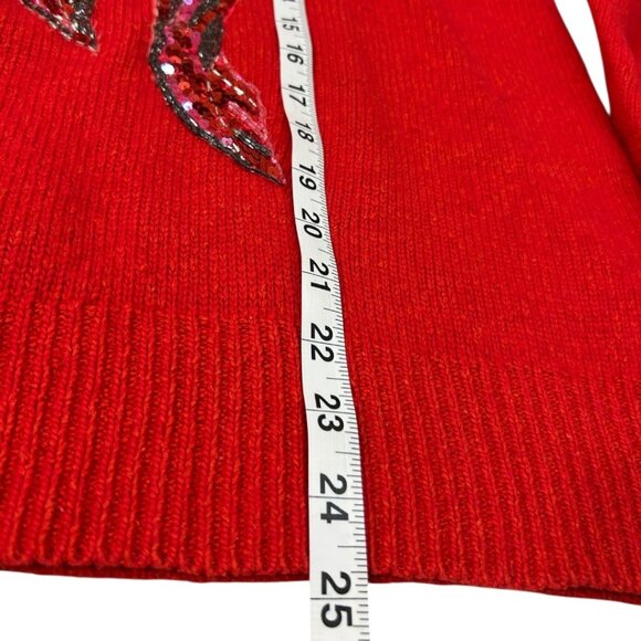 Vintage 1992 Red Knit Sequin Bow Sweater Silk/Nylon/Angora/Lambswool Size Medium - Picture 7 of 8